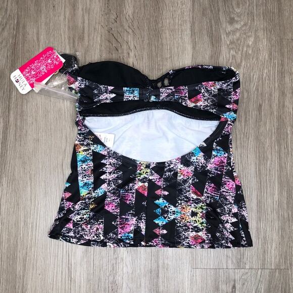 Hula Honey Women's Black Multi Just Another Brick Convertible Tankini Top sz S - Picture 3 of 3